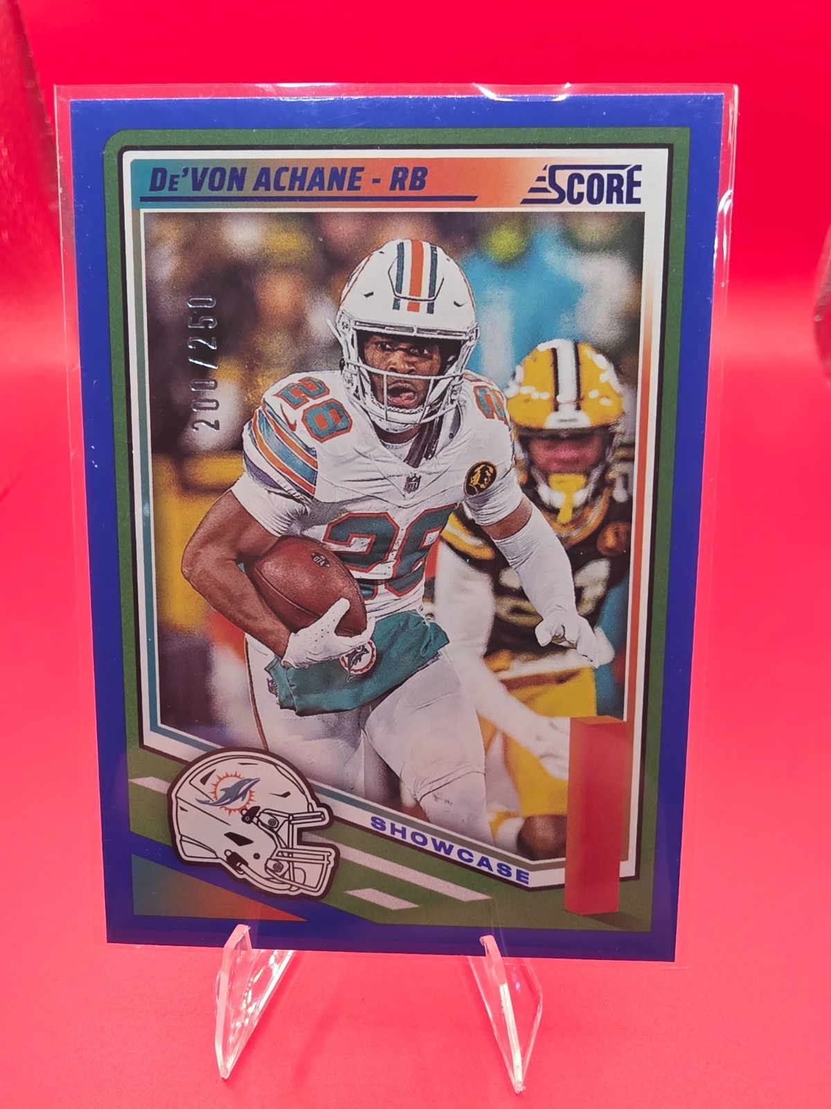 2025 Score De'Von Achane #123 Showcase Blue /250 Dolphins