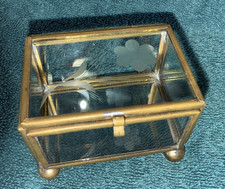 Vintage Delicate Etched Glass Trinket Jewelry Box