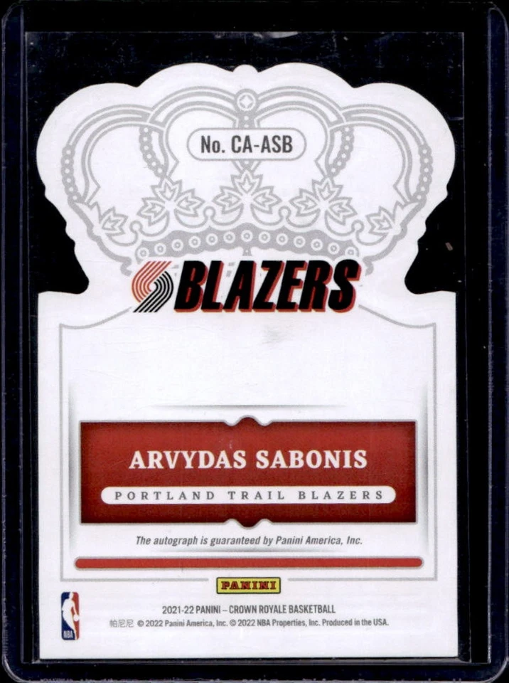 2021-22 Crown Royale Arvydas Sabonis Auto Red #25/49 Trail Blazers - Image 2 of 2