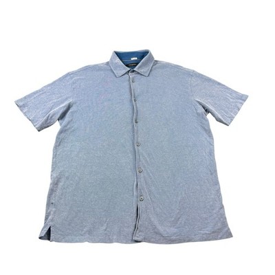 Ermenegildo Zegna Blue Cotton Knit Current S/S Button Front Size XL
