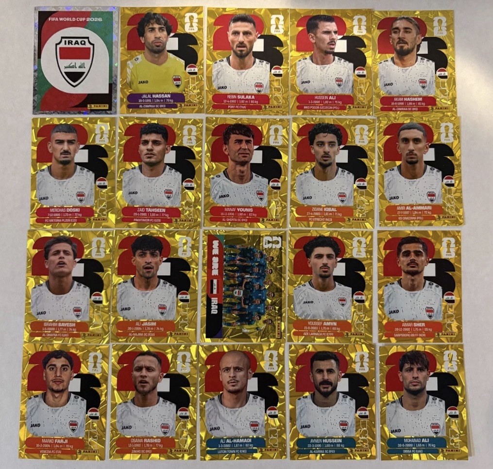 IRAQ Panini FIFA World Cup 2026 Gold Crumple Stickers - YOU PICK - A-Z