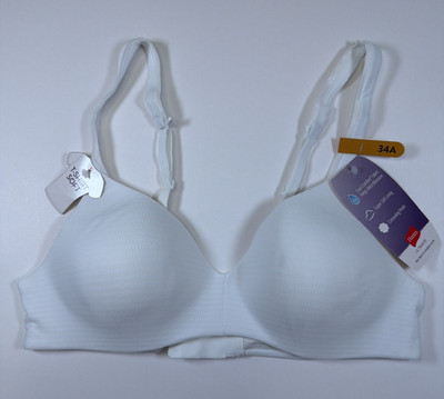 Hanes Womens Wireless DHHU03 T-Shirt Bra, Wirefree Convertible Bra 34A White