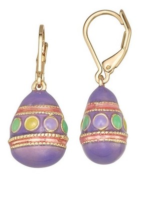 New Napier Gold Tone Hoppy Happy Easter Egg Drop Leverback Earrings Purple Gold