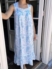 NWT Eileen West XS 100 Cotton Nightgown Sleeveless Lace Long Blue