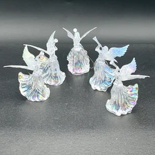 VTG Silvestri 5.25" Clear Iridescent Trumpeting Angel Ornaments Set of 5
