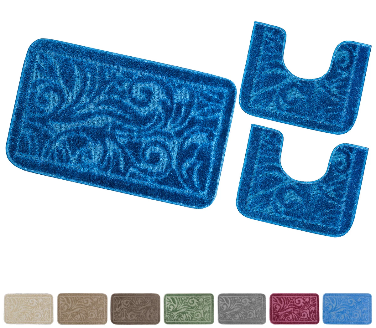 Set Di 2 Tappetini Bagno Antiscivolo In Polipropilene – Dark Teal, Giro WC 50x40 Cm E Tappeto 50x80 Cm