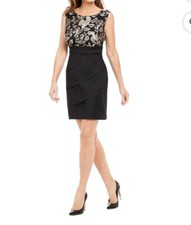 ✨ Connected Black Gold Brocade Cocktail Party Dress Petite 12P Elegant ✨