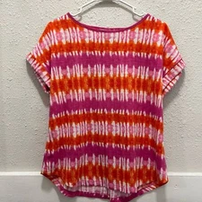 Multiples Orange and Magenta Button Back Detail Top Small
