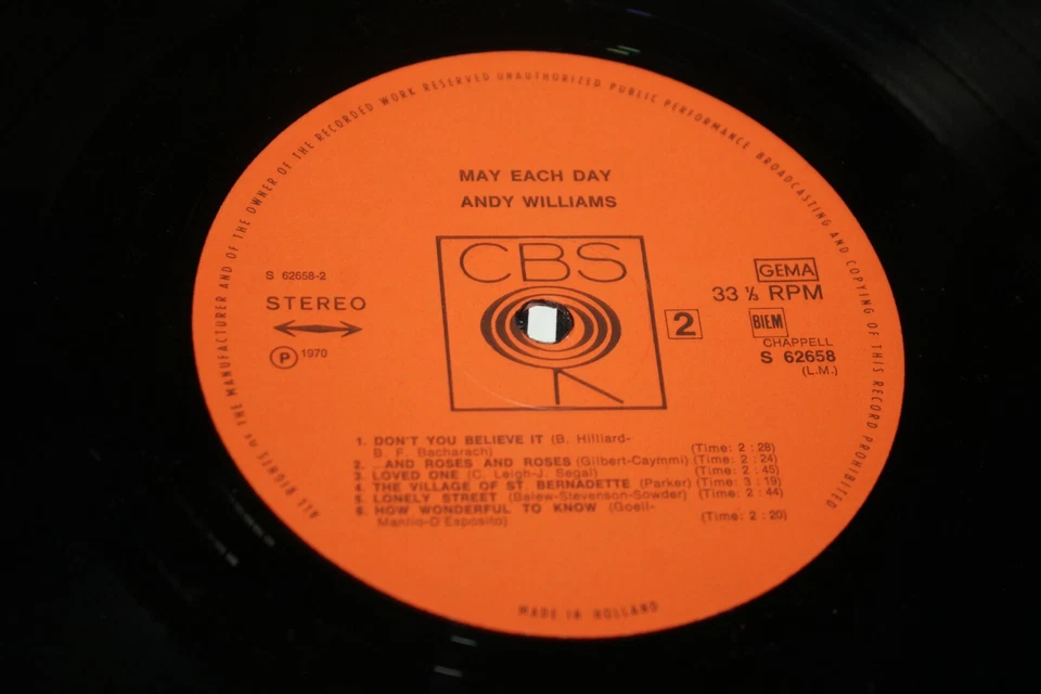 LP Vinyle 33t /   Andy Williams –  May Each Day (1970) - Photo 4/4