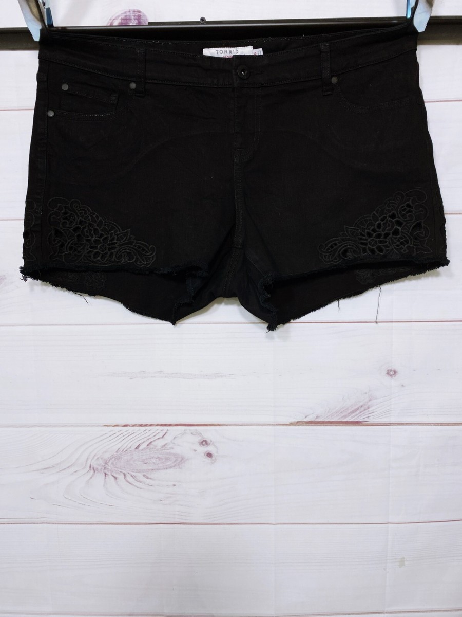 Torrid Denim Womens Shorts Sz 16 Black MidRise Frayed Cutout