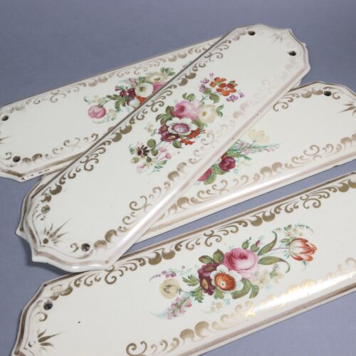 Set Of Four Reclaimed Antique Hand Painted Floral Porcelain Door Finger Plates. - Picture 3 of 8