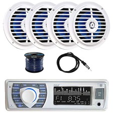 Pyle Marine Bluetooth Receiver, 4x 5.25" 100W Marine Speakers w/Wire, Antenna