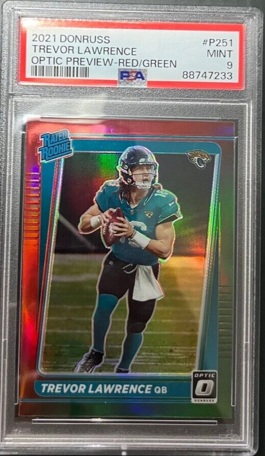 2021 Donruss Trevor Lawrence Optic Preview Red/Green PSA 9 Jaguars