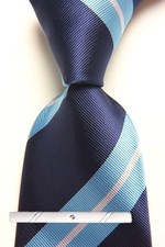 New Classic Striped Blue White JACQUARD WOVEN 100 Silk Men's Necktie Tie