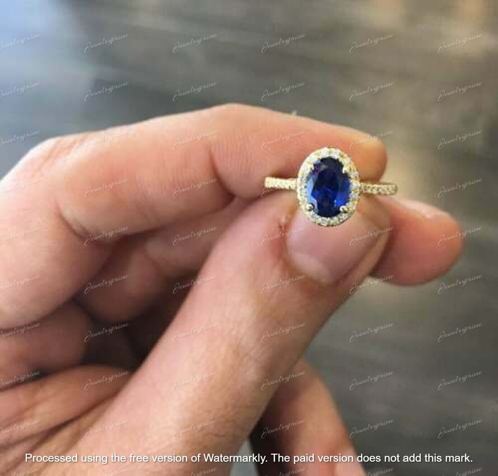2.5Ct Oval Cut Blue Sapphire Halo Ring 14K Lab Created Yellow Gold Plated