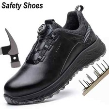 Men Rotary Buckle Work Shoes Puncture-Proof Anti-smash Steel Toe Safety Shoes