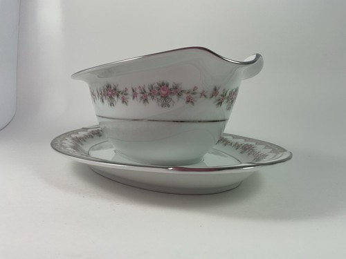 Noritake JAPAN Fine China GLENWOOD pattern 5770 GRAVY BOAT w/attached plate - Picture 4 of 9