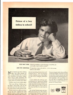 1937 Print Ad Postum Cereal Picture of a Boy Failing School! Gives Children Milk