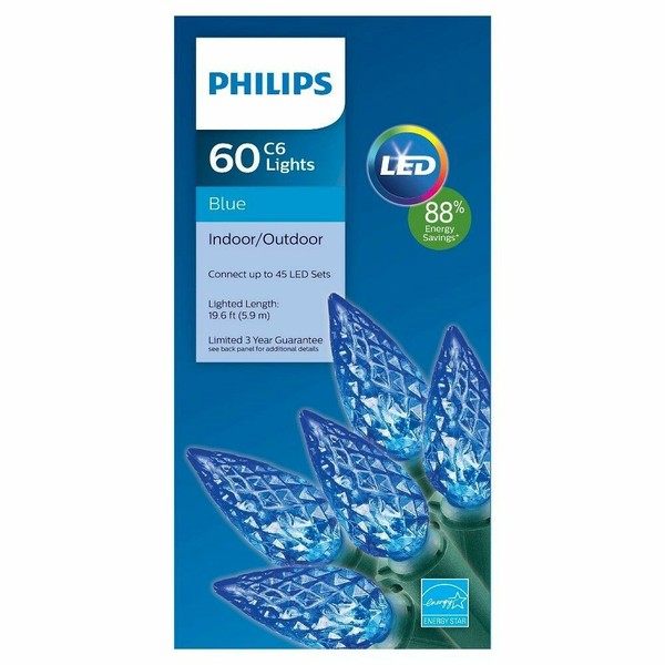Philips 60ct Blue LED Faceted C6 Indoor/outdoor String Lights for sale
