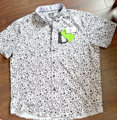 Brooklyn Brigade Men's Moisture-Wicking Abstract Floral Button Down Shirt XL