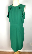 Ann Taylor Emerald Green Sleeveless Pleated Ruffled Dress, Size 8