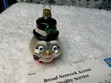 Christmas Ornament #2527 MERRY SNOWMAN HEAD 3 1/2" W/star cap Old World CUTE!!!