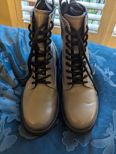 Ecco size 6 taupe leather lace up combat style boots - Picture 4 of 8