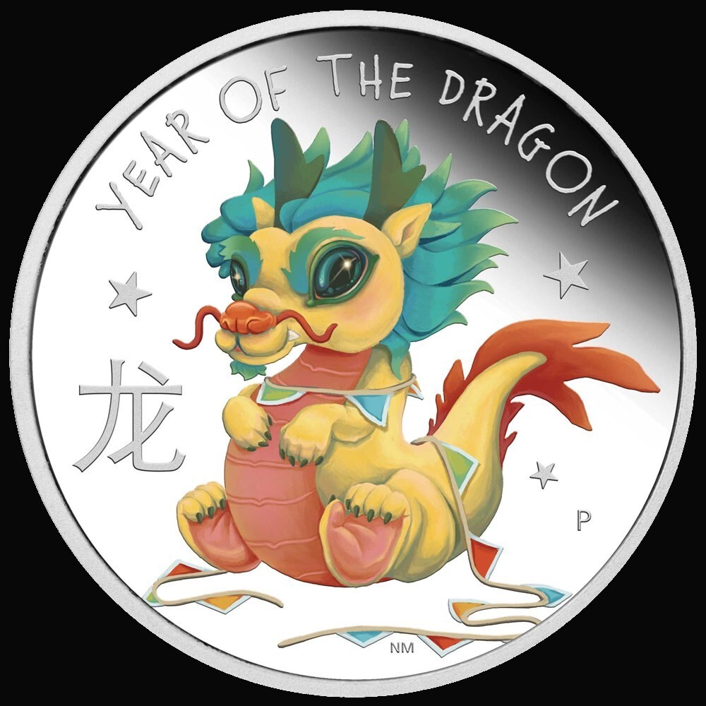 BABY DRAGON Tuvalu 2024 - 1/2 oz Silver Proof in Color - Year of the Dragon BOX