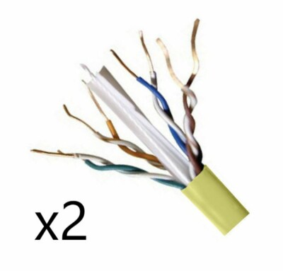 Lot of 2 - CAT6E Ethernet 550MHz CMR Cable Yellow 1000FT 23 AWG COPPER