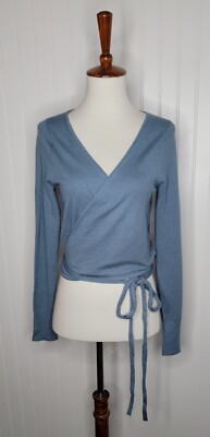 Open Edit By Nordstrom Blue Long Sleeve Wrap Top Sweater Women's Size Small
