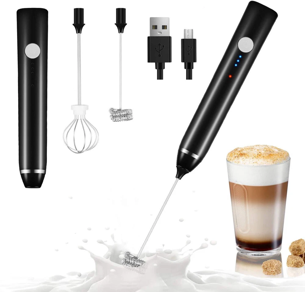 Milk Frother Handheld, Dallfoll USB Rechargeable Electric Foam Maker Black