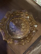 Mid Century Modern MCM Heavy Amber Glass Cigar Cigarette Ashtray Round Vtg