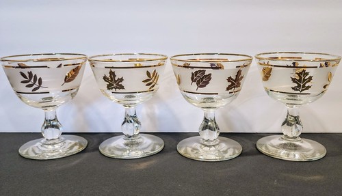 Vintage Mid Century Set of 8 Libbey GOLDEN FOLIAGE Frosted Band Glass Barware - Picture 14 of 15