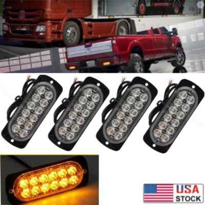 4x 12 LED Strobe Light Bar Car Truck Flashing Warning Hazard Beacon Amber/White