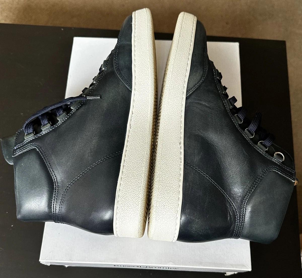 Russell And Bromley Fly Weight Teal Calf Leather High Top Trainers