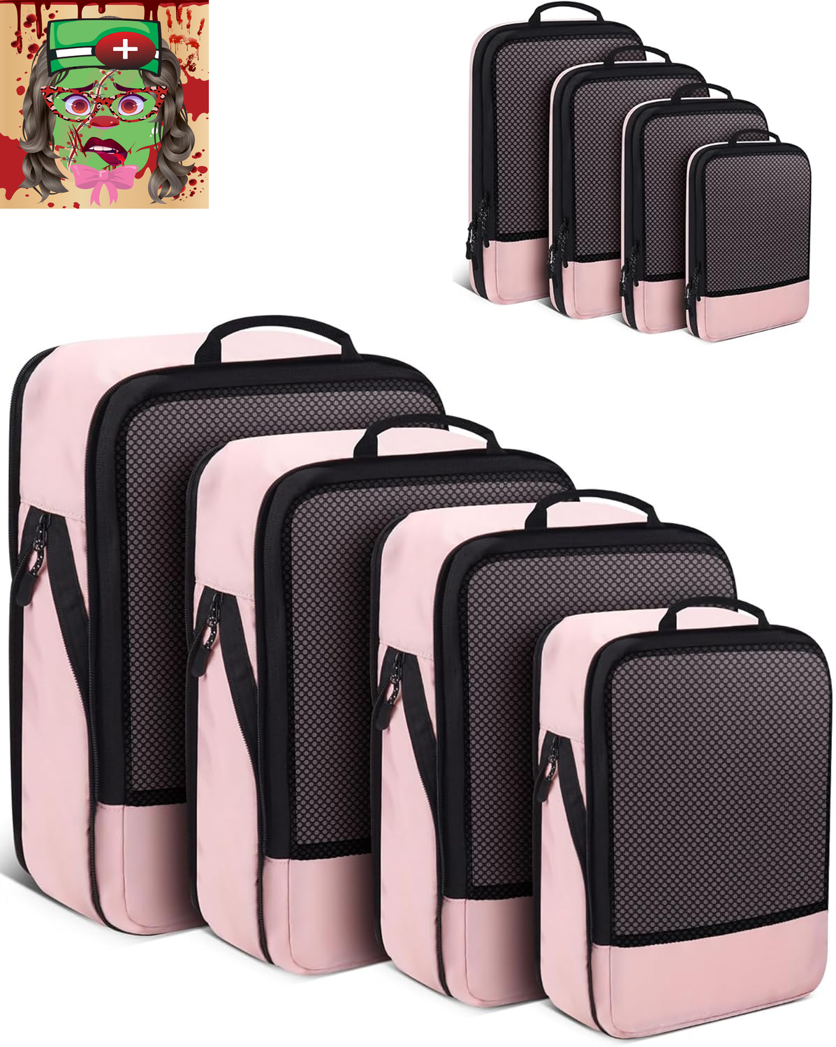 Compression Packing Cubes for Suitcases, 4 Pcs Set Packaging Bags Space Saving T-image