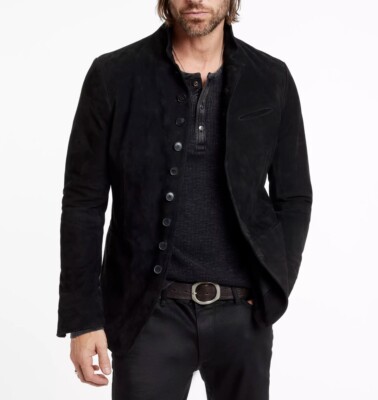 Herren Schafsleder Bestseller Schwarze Wildlederjacke Biker Slim Fit Jacke