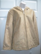Outbrook Faux Suede Hooded Jacket Beige Large Fur Lined New