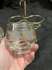 VINTAGE MCM LIBBEY Golden Foliage Creamer & Sugar Bowls w/ Caddy Holder — photo 3