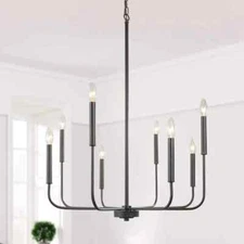 LNC Modern 8-Light Black Chandelier with Rustic Linear Candlestick Holder