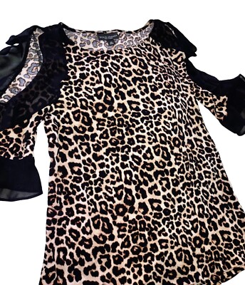 Bold Element's Cold Shoulder Ruffle  Leopard Print Blouse NWOT Sz XS
