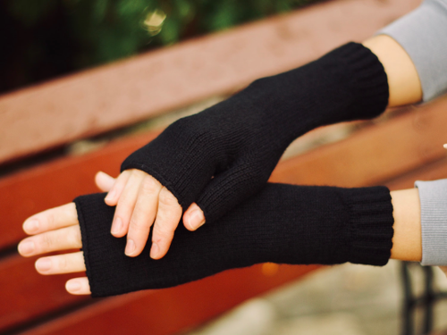 BLACK Pure Cashmere Fingerless Gloves, Knit Arm Warmers, Warm Soft Hand  Warmers | eBay