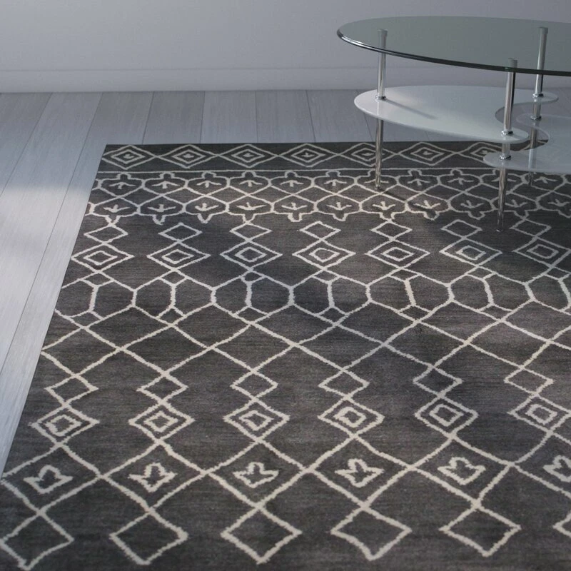 Bashian Hand Made Tufted Chelsea Wool Area Rug 5'X8' Geometric Charcoal Cream Foto 2 de 4