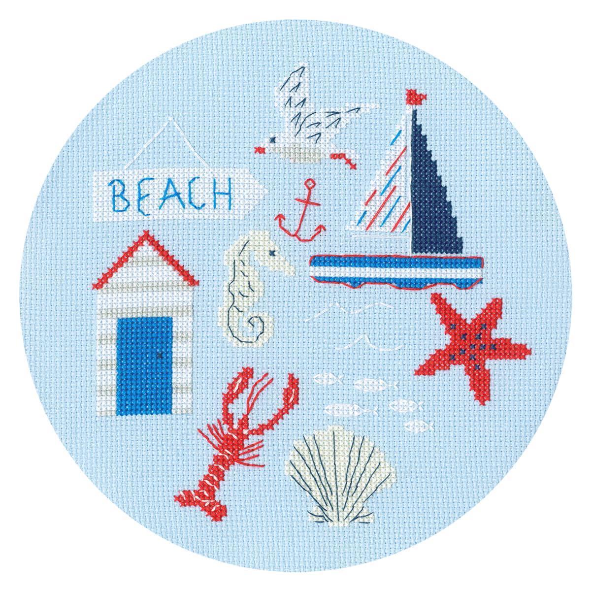 Bothy Threads counted cross stitch kit ""Beach"", XJH2P, Diam. 17,5cm, DIY