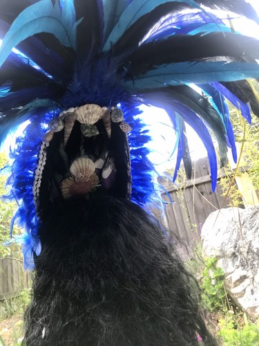 NEW 5/2024 Handmade Feathered Tahitian Dance Head Piece. Beautiful Black&blues - Picture 5 of 8