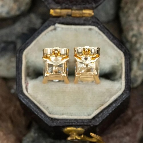4Ct Princess Cut Lab Created Diamond Women Stud Earrings 14k Yellow Gold Plated - Picture 3 of 8
