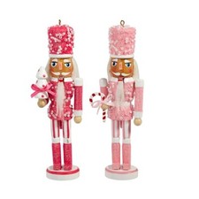 Raz Imports Set of 2 Pink Theme Wooden Nutcracker ornaments, 6" Tall NWT