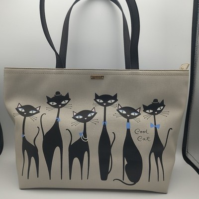 Kate Spade Large Jazz Things Up Cool Black Cat Kitty Francis Tote Purse Bag READ