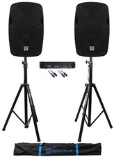 2 Rockville SPG88 8  400 Watt DJ/Pro PA Speakers Gemini Amplifier Stands Cables