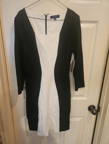 IMNYC Isaac Mizrahi Black White Colorblock Sheath Scoop Neck Zip S/P